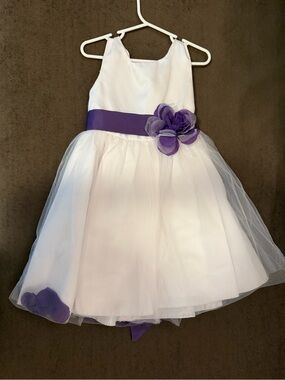 White and Purple Flower Sash Girls' Dress
